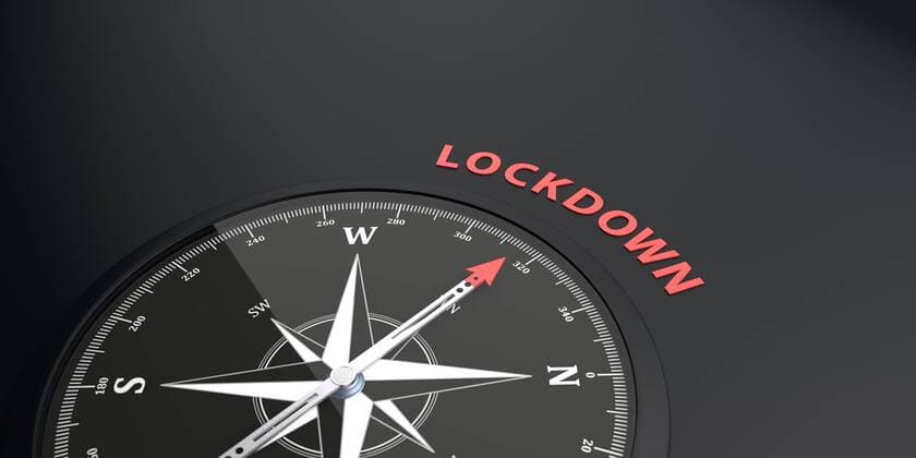 Compass Lockdown A compass with the text lockdown. 3d illustration.