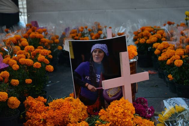 Mexico: Protest against Femicide MEXICO CITY, MEXICO - NOVEMBER 2: Gender violence honored with Day of the Dead altar during a march to commemorate victims of femicide, in protest against violence-gender during the Mexico Day of the Dead. Mexico is one of the countries in the world with the highest rate of gender violence, in 2020 there have been new 489 femicides on November 2, 2020 in Mexico City, Mexico **World Rights ** Mexico City Mexico Copyright: CarlosxTischler