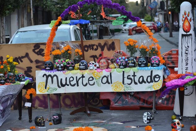 Mexico: Protest against Femicide MEXICO CITY, MEXICO - NOVEMBER 2: Gender violence honored with Day of the Dead altar during a march to commemorate victims of femicide, in protest against violence-gender during the Mexico Day of the Dead. Mexico is one of the countries in the world with the highest rate of gender violence, in 2020 there have been new 489 femicides on November 2, 2020 in Mexico City, Mexico **World Rights ** Mexico City Mexico Copyright: CarlosxTischler
