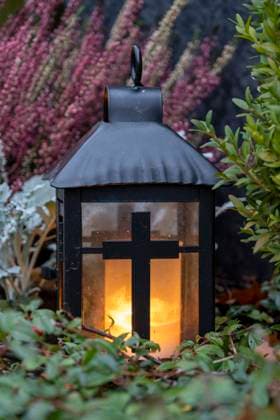 Gräber auf Friedhof Grablicht auf dem Hauptfriedhof Braunschweig, 9.11.2020. Am Totensonntag oder Ewigkeitssonntag, 22.11.2020, gedenken die Menschen der Verstorbenen. Braunschweig Niedersachsen Deutschland *** Graves in the cemetery Grave light in the main cemetery Braunschweig, 9 11 2020 On Sunday of death or Eternity Sunday, 22 11 2020, people commemorate the deceased Braunschweig Lower Saxony Germany