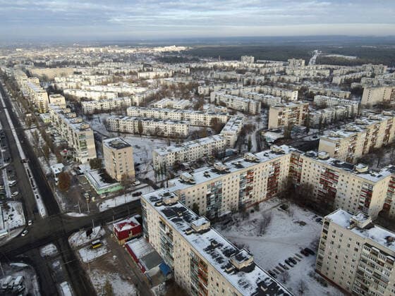 SIEVIERODONETSK, UKRAINE - NOVEMBER 20, 2020 - An aerial view of Sievierodonetsk after a snowfall, Luhansk Region, eastern Ukraine. Sievierodonetsk  Copyright: xKovalyovxOleksiyx
