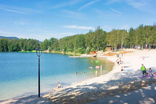 lake Kristyna, beach Hradek nad Nisou (Grottau) Liberecky, Liberec Region, Reic Czech