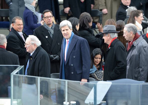 January 21, 2013, Washington, District of Columbia, USA: United States Senator John Kerry (Democrat of Massachusetts) arrives for President Barack Obama to sworn-in for a second term as the President of the United States by Supreme Court Chief Justice John Roberts during his public inauguration ceremony at the U.S. Capitol Building in Washington, D.C. on January 21, 2013. From left to right: US Senator Carl Levin (Democrat of Michigan), Sen. Kerry, US Senator Tom Harkin, and United States Senator Chuck Grassley (Republican of Iowa) Washington USA - ZUMAs152 20130121_zaa_s152_013 Copyright: xPatxBenicx