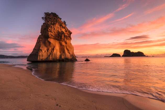 Cathedral Cove at sunrise, Cathedral Cove Marine Reserve, Coromandel Peninsula, Waikato, North Island, New Zealand, Pacific Copyright: MarkusxLange 1160-4550