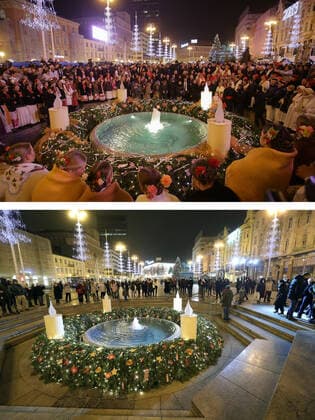 PXL_Combo of last year s and this year s Advent in Zagreb Combo of last year s and this year s Advent in Zagreb, Croatia on November 29, 2020. LukaxStanzl PIXSELL