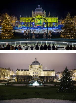PXL_Combo of last year s and this year s Advent in Zagreb Combo of last year s and this year s Advent in Zagreb, Croatia on November 29, 2020. LukaxStanzl PIXSELL
