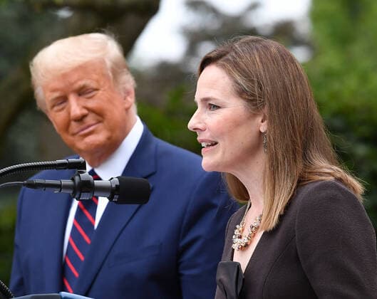 Amy Coney Barrett speaks after President Donald J. Trump introduced her as his Supreme Court Justice Nominee, during a ceremony in the Rose Garden at the White House in Washington, DC, on Saturday, September 26, 2020. Trump is nominating Barrett to replace the seat left by the passing of Justice Ruth Bader Ginsburg, who died last week.  POY2020DC105 KEVINxDIETSCH