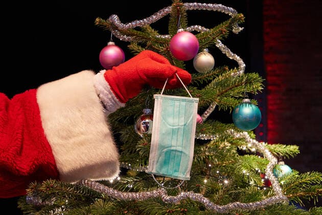 Stockproduktion - Weihnachtsbaum mit Mund-Nase-Schutz -;Stockproduktion - Weihnachtsbaum mit Mund-Nase-Schutz -, Hamburg Hamburg Deutschland Studioproduktion