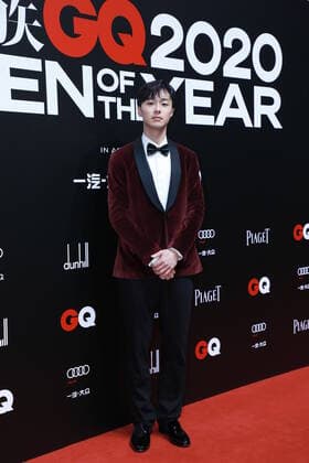 Taiwanese actor Patrick Shih Bo-Yu shows up in red blue suit at the red carpet for the GQ Men of The Year 2020, Shanghai, China, 4 December 2020.