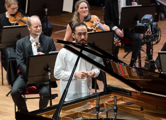 Russian German pianist Igor Levit toghether with French conductor Stéphane Denève not pictured and the Royal Stockholm Philharmonic Orchestra perform Beethoven s Piano Concerto No 5 Emperor Concerto during the Nobel Prize Concert 2020 at the Stockholm Concert Hall, in Stockholm, Sweden, on Dec 08, 2020 Stockholm SWEDEN x10080x,  Copyright: xFredrikxSandberg TTx SWEDEN NOBEL PRIZE CONCERT