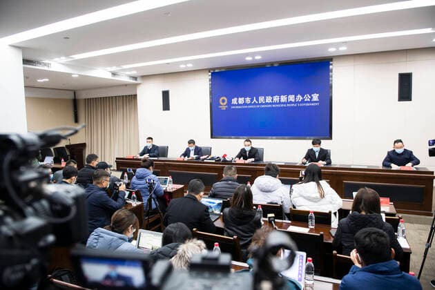 CHENGDU, CHINA - DECEMBER 09: Reporters attend a news conference on fighting against COVID-19 at Information Office of Chengdu Municipal Government on December 9, 2020 in Chengdu, Sichuan Province of China.  Copyright: xVCGx CFP111310016431