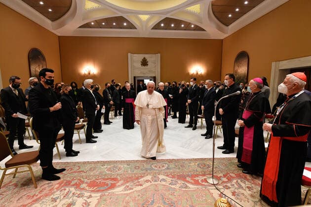 December 12,2020 : Pope Francis receives in audience the Organizers and artists of the Christmas Concert in the Vatican EDITORIAL USE ONLY. NOT FOR SALE FOR MARKETING OR ADVERTISING CAMPAIGNS.  Copyright: x VATICANxMEDIAx CPPx xIPAx x CatholicxPressxPhotox