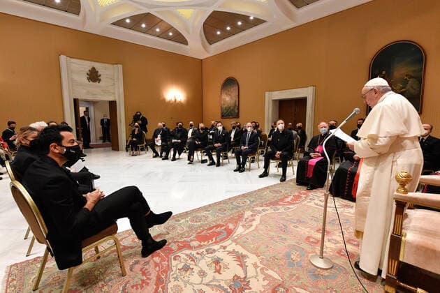December 12,2020 : Pope Francis receives in audience the Organizers and artists of the Christmas Concert in the Vatican EDITORIAL USE ONLY. NOT FOR SALE FOR MARKETING OR ADVERTISING CAMPAIGNS.  Copyright: x VATICANxMEDIAx CPPx xIPAx x CatholicxPressxPhotox