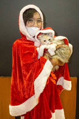 Bilder des Jahres 2020, Entertainment 12 Dezember Entertainment Themen der Woche KW50 December 12, 2020, Denpasar, Bali, Indonesia: A woman wearing Santa Claus costume carrying her cat with the same theme. A pet Christmas costume parade held in Level 21 Mall in order to celebrate 12.12 National Online-Shopping Day and the Christmas. Denpasar Indonesia - ZUMAb245 20201212_zip_b245_015 Copyright: xDickyxBisinglasix