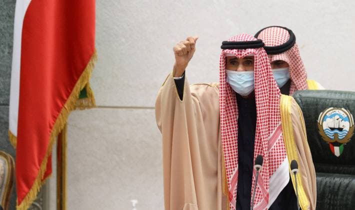 (201215) -- KUWAIT CITY, Dec. 15, 2020 -- Kuwaiti Emir Sheikh Nawaf Al-Ahmad Al-Jaber Al-Sabah (front) gestures before delivering a speech at the inauguration of the 16th Legislative Term of the National Assembly (parliament) in Kuwait City, Kuwait, on Dec. 15, 2020. Kuwaiti Emir Sheikh Nawaf Al-Ahmad Al-Jaber Al-Sabah on Tuesday called for comprehensive reform to face challenges. He made the remarks during the inauguration of the 16th Legislative Term of the National Assembly (parliament), calling upon the parliament members to meet aspirations of Kuwaiti people for the sake of achieving development. (Photo by Xinhua) KUWAIT-KUWAIT CITY-PARLIAMENT-INAUGURATION-EMIR Asad 