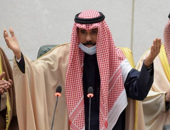 (201215) -- KUWAIT CITY, Dec. 15, 2020 -- Kuwaiti Emir Sheikh Nawaf Al-Ahmad Al-Jaber Al-Sabah speaks at the inauguration of the 16th Legislative Term of the National Assembly (parliament) in Kuwait City, Kuwait, on Dec. 15, 2020. Kuwaiti Emir Sheikh Nawaf Al-Ahmad Al-Jaber Al-Sabah on Tuesday called for comprehensive reform to face challenges. He made the remarks during the inauguration of the 16th Legislative Term of the National Assembly (parliament), calling upon the parliament members to meet aspirations of Kuwaiti people for the sake of achieving development. (Photo by Xinhua) KUWAIT-KUWAIT CITY-PARLIAMENT-INAUGURATION-EMIR Asad 