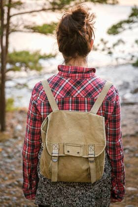 Rear view of woman hiking in forest , model released Copyright: xMaskotx , MA52396