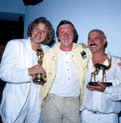 ZWEI NASEN TANKEN SUPER Thomas Gottschalk, Mike Krüger und Otto Retzer beim Fototermin zum Film ZWEI NASEN TANKEN SUPER, Deutschland, 1984. Thomas Gottschalk, Mike Krueger and Otto Retzer at the photocall for the film ZWEI NASEN TANKEN SUPER, Germany, 1984., Deutschland Copyright: HelmutxReiss UnitedArchives830003178 EDITORIAL USE ONLY