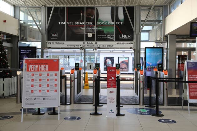 Peterborough train station is very quiet today, (Sunday Dec 20), after it was announced by Prime Minister Boris Johnson that Peterborough, along with London and the South East, will be placed into the new highest level of Coronavirus restrictions, Tier 4 - Very High. This includes essential travel only. It was placed in Tier 3 for only 24 hours before this new move by the Government. 