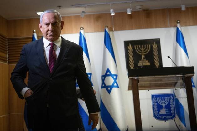 Israeli Prime Minister Benjamin Nethanyahu, delivers a statement at Knesset (parliament) in Jerusalem on Tuesday, December 22, 2020. Netanyahu said: We did not want elections, but we will win. Pool photo by Yonatan Sindel  JERX20201222207 YonatanxSindel
