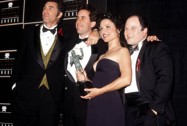 Michael Richards, Jerry Seinfeld, Julia Louis-Dreyfus, Jason Alexander at the 1st Annual Screen Actors Guild Awards in Universal City, CA, February 25th, 1995 File Reference 34000-1678PLTHA Los Angeles CA  Copyright: xCinemaxLegacyxCollection ThexHollywoodxArchivex 340001678PLTHA