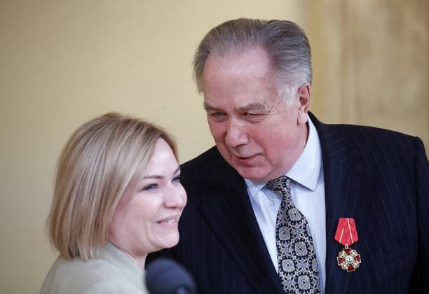 MOSCOW, RUSSIA - DECEMBER 24, 2020: Russia s Culture Minister Olga Lyubimova (L) and Moscow Tchaikovsky Conservatory acting rector Alexander Sokolov awarded an Order of Alexander Nevsky during a ceremony at the Beethoven Concert Hall of the Bolshoi Theater. Artyom Geodakyan TASS  TS0F2B3A
