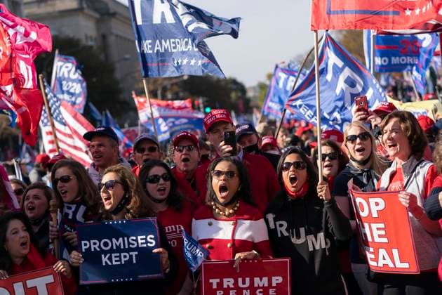 Demonstrators gather during the Million MAGA March at Freedom Plaza in Washington, D.C., U.S., on Saturday, Nov. 14, 2020. The rally comes one week after news organizations projected Joe Biden as the winner of the 2020 election and President Trumps refusal to acknowledge he lost. Credit: Alex Edelman The Photo Access USA - 2020 - Trump Supporters Rally in Washington, D.C.  Copyright: xAlexxEdelmanx