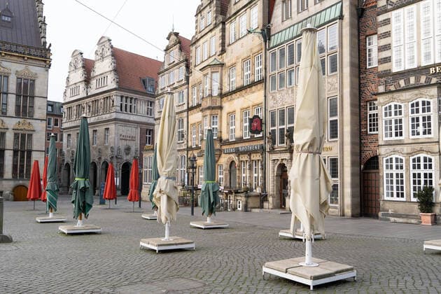 Geschlossene Gastronomie während des Corona-Lockdowns im Janaur 2021 iin der Bremer Innenstadt -;Geschlossene Gastronomie während des Corona-Lockdowns im Janaur 2021 iin der Bremer Innenstadt -, Bremen Bremen Deutschland Innenstadt