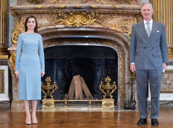 Bilder des Jahres 2021, Entertainment 01 Januar Entertainment Bilder des Tages King Philippe - Filip of Belgium welcomes Moldavia s President Sandu for an audience of the Belgian King with Moldavia s President Sandu, at the Royal Palace in Brussels, Tuesday 19 January 2021.  BENOITxDOPPAGNE 05941533
