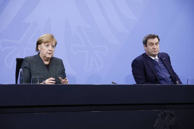 Bundeskanzlerin Angela Merkel, Markus Söder, Bayerischer Ministerpräsident, Deutschland, Berlin, Bundeskanzleramt, Pool PK BKin Merkel Länderchefs, 19.01.2021 Berlin Berlin Deutschland