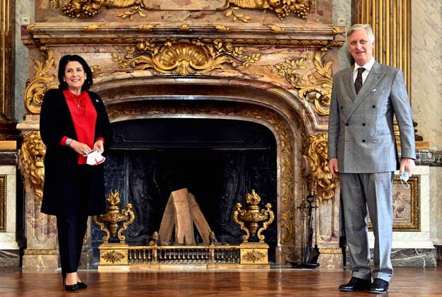 Bilder des Jahres 2021, Entertainment 01 Januar Entertainment Themen der Woche KW03 Entertainment Bilder des Tages Georgian president Salome Zurabishvili and King Philippe - Filip of Belgium pictured during an audience of the Belgian King with Georgia s President Zurabishvili , at the Royal Palace in Brussels, Thursday 21 January 2021.  ERICxLALMAND 05942850