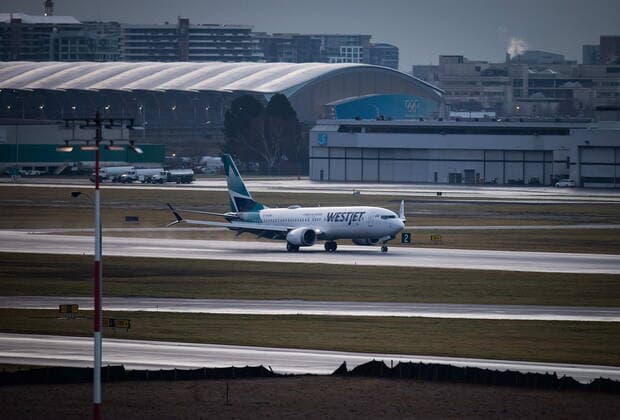January 21, 2021, Richmond, BC, Canada: A WestJet Airlines Boeing 737 Max aircraft arrives at Vancouver International Airport in Richmond, B.C., on Thursday, January 21, 2021. The flight from Calgary is the first commercial Boeing 737 Max flight in Canada since the aircraft was grounded worldwide in 2019 following two deadly crashes. Transport Canada lifted its grounding order for the Max on Wednesday after approving design changes to the plane and requiring pilots to undergo additional training. Richmond Canada  - ZUMAc35_ 20210121_zaf_c35_017 Copyright: xDarrylxDyckx