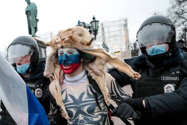 Bilder des Jahres 2021, News 01 Januar News Themen der Woche KW03 News Bilder des Tages January 23, 2021. - Russia, Mosocw. - An unauthorized rally in support of Russian opposition activist Alexei Navalny. DmitryxGolubovich