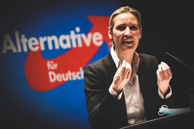 News Themen der Woche KW03 News Bilder des Tages Wahlkampf AfD Alice Weidel, 24.01.2021 Baden-Württemberg, Schwäbisch Gmünd: Dr. Alice Weidel, Fraktionsvorsitzende der AfD im Bundestag, hält bei einer Wahlkampfveranstaltung der Alternative für Deutschland (AfD) im Congress-Centrum Stadtgarten in Schwäbisch Gmünd eine Rede. Schwäbisch Gmünd Baden-Württemberg Deutschland Schwäbisch Gmünd
