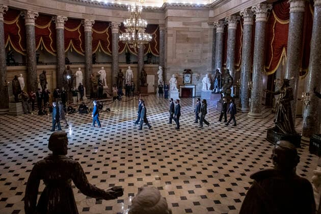 Bilder des Jahres 2021, News 01 Januar News Themen der Woche KW04 News Bilder des Tages The impeachment managers, led by United States Representative Jamie Raskin (Democrat of Maryland), walk through Statuary Hall to deliver the articles of impeachment against former President Donald Trump to the Senate at the U.S. Capitol in Washington, DC, Monday, January 25, 2021. Copyright: xCNPx xMediaPunchx
