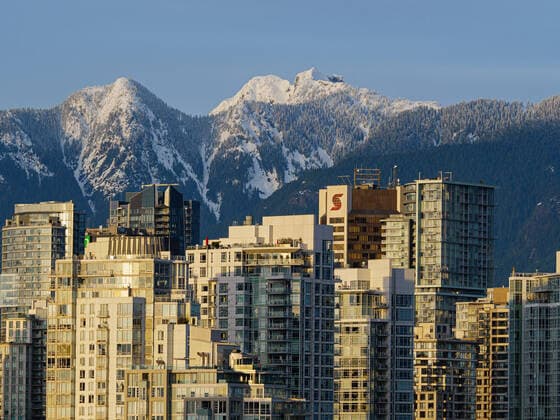 January 7, 2021, Vancouver, British Columbia, Canada: Snow-capped West Crown Mountain (left) and Crown Mountain (right) form a scenic backdrop to high-rise condominium towers in downtown Vancouver. Vancouver Canada - ZUMAs202 20210107_zap_s202_003 Copyright: xBaynexStanleyx