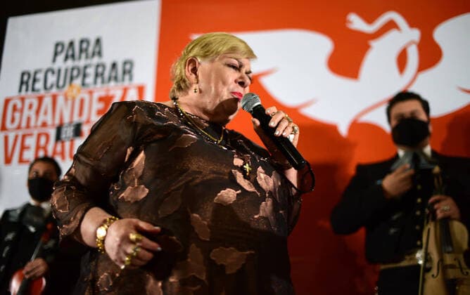 XALAPA, MEXICO - JANUARY 25: Mexican Singer Francisca Viveros Barradas, known as Paquita la del Barrio is registered as a pre-candidate for the Movimiento Ciudadano party as a local deputy for the municipality of Misantla, Veracruz on January 25, 2021 in Xalapa, Mexico. Credit: Oscar Martinez Eyepix Group The Photo Access MEX - 2021 - Paquita La Del Barrio Registred As Pre-Candidate For Movimiento Ciudadano Party in Xalapa  Copyright: xOscarxMartinezx