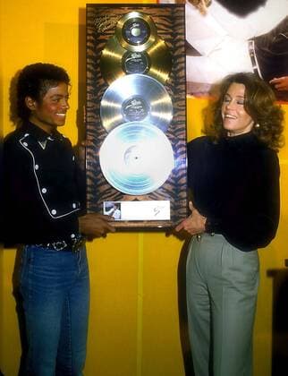 Michael Jackson and Jane Fonda at the Platinum status presentation for his Thriller album on February 25, 1983. Copyright: xRalphxDominguez MediaPunchx