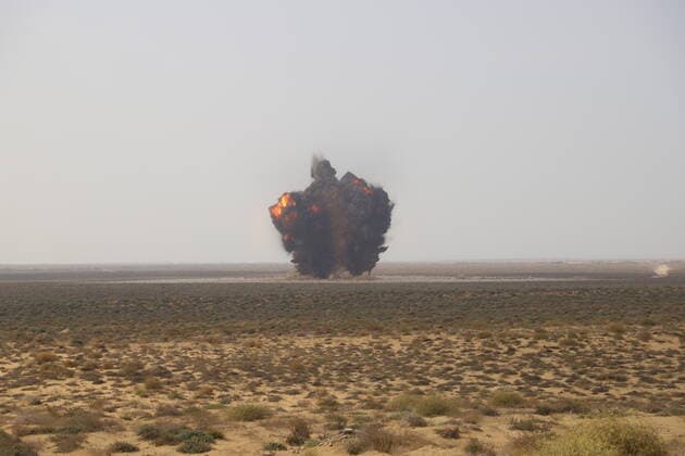 (210131) -- HAJJAH, Jan. 31, 2021 -- Smoke billows after the detonation of a large number of landmines and other explosives in Midi district, Hajjah province, Yemen, Jan. 30, 2021. TO GO WITH Feature: Saudi-led coalition continues demining across Yemen (Photo by Xinhua) YEMEN-HAJJAH-LANDMINES-DESTROYING MohammedxAl-Wafi 