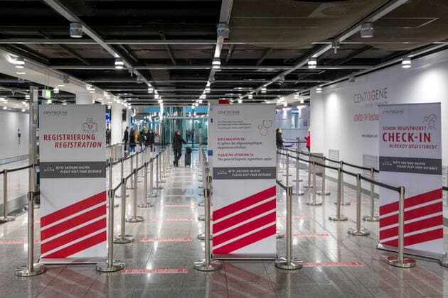 Airport International im Lockdown in der Corona-Krise, COVID-19 Testzentrum