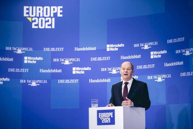 Bilder des Jahres 2021, News 02 Februar News Themen der Woche KW05 News Bilder des Tages Bundesfinanzminister Olaf Scholz (SPD) im Rahmen der Konferenz Europe 2021 in den RBB Studios in Berlin. 02.02.2021. Berlin Germany *** Federal Minister of Finance Olaf Scholz SPD at the Europe 2021 Conference at the RBB Studios in Berlin 02 02 2021 Berlin Germany Copyright: xXanderxHeinl photothek.dex