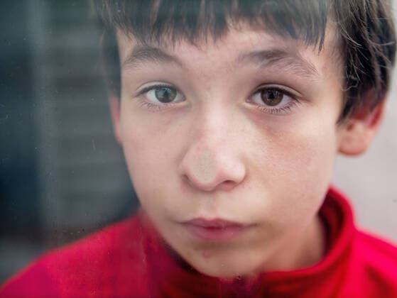 Creative Highlights Symbolbilder Teenage presst Nase gegen Fenster und schaut neugierig hinein *** Teenage presses nose against window and peers in curiously 1028901342
