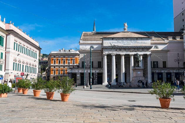 Architektur von Aldo Rossi Theatre on Piazza De Ferrari, Genoa, Liguria, Italy, Europe Copyright: MichaelxRunkel 1184-5005