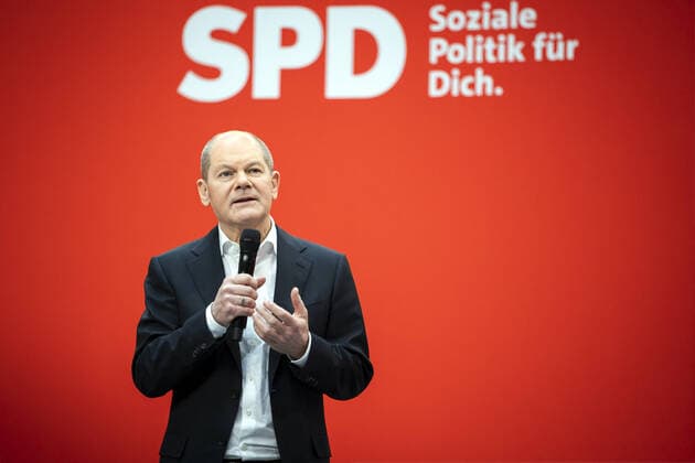 Olaf Scholz, Kanzlerkandidat der SPD, aufgenommen im Rahmen der SPD Jahresauftaktklausur des Parteivorstandes. Zukunft fuer Dich. Sozial. Digital. Klimaneutral. Berlin, 07.02.2021. Berlin Deutschland