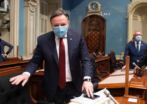 February 9, 2021, QUEBEC, PQ, Canada: Quebec Premier Francois Legault arrives at question period Tuesday, February 9, 2021 at the legislature in Quebec City. QUEBEC Canada  - ZUMAc35_ 20210209_zaf_c35_031 Copyright: xJacquesxBoissinotx