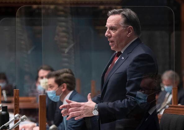 February 9, 2021, QUEBEC, PQ, Canada: Quebec Premier Francois Legault responds to the Opposition during question period, Tuesday, February 9, 2021 at the legislature in Quebec City. QUEBEC Canada  - ZUMAc35_ 20210209_zaf_c35_033 Copyright: xJacquesxBoissinotx