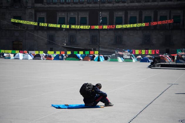 February 9, 2021, Mexico City, Mexico City, Mexico: Demonstrators set up tents in front of the Palacio de Bellas Artes to protest against the gender violence in Mexico on February 9, 2021 in Mexico City, Mexico Mexico City Mexico - ZUMAe321 20210209_zia_e321_036 Copyright: xAngelxMoralesxRizox