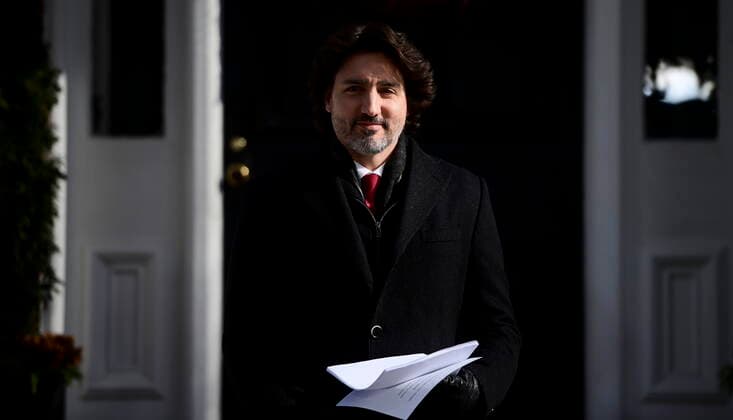February 12, 2021, Ottawa, on, Canada: Prime Minister Justin Trudeau holds a press conference at Rideau Hill Ottawa on Friday, Feb. 12, 2021, to provide an update on the COVID-19 pandemic. Ottawa Canada  - ZUMAc35_ 20210212_zaf_c35_004 Copyright: xSeanxKilpatrickx