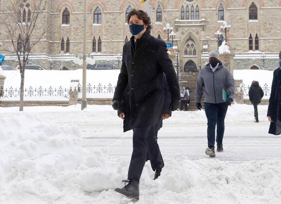 February 16, 2021, Ottawa, on, Canada: Prime Minister Justin Trudeau walks to a press conference in Ottawa on Tuesday, Feb. 16, 2021. Ottawa Canada  - ZUMAc35_ 20210216_zaf_c35_037 Copyright: xPatrickxDoylex