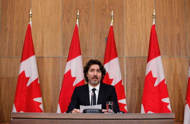 February 16, 2021, Ottawa, on, Canada: Prime Minister Justin Trudeau speaks at a press conference in Ottawa on Tuesday, Feb. 16, 2021. Ottawa Canada  - ZUMAc35_ 20210216_zaf_c35_039 Copyright: xPatrickxDoylex